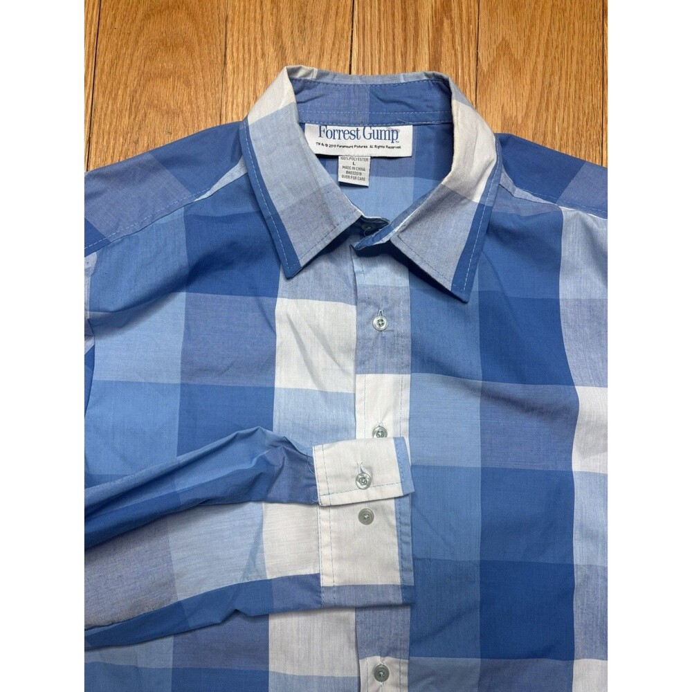 Forrest Gump Shirt Mens Large Long Sleeve Blue White Check Button Up Paramount